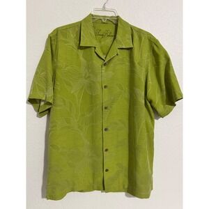 Tommy Bahama Mens Silk Button Down Shirt Small Lime Green Tropical Floral Aloha